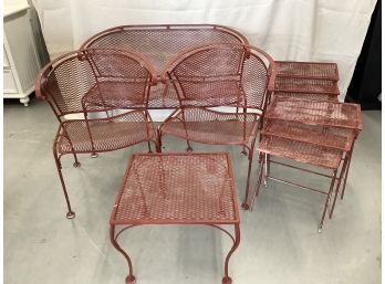10 Piece Red Painted Iron Patio Set