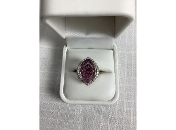 14K Diamond And Pink Stone Looking Glass Type Ring 7.7 Grams