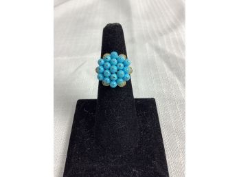 10K Turquoise And Diamond Accent Ring 4.6 Grams