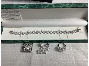Suzanne Somers Jewelry Collection Including A Pendant, Bracelet, Earrings And Ring.  All Marked .925