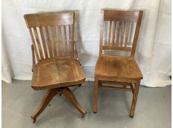 2 Antique Oak Desk Chairs In One On Wheels S. Bent Brothers
