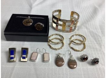 Sterling Jewelry Lot Including Mid Century Bracelet And Assorted Earrings