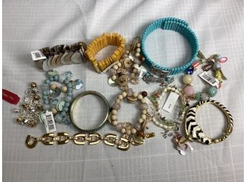 Assorted Lot Of Bracelets- Beads, Shells, Etc. And 1 Pair Of Earrings