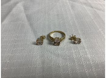 10K Gemstone Ring And Earrings Matching 2.8 Grams