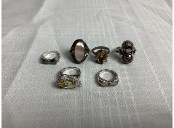 6 Sterling Silver Gemstone Rings 35.7 Grams