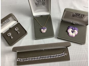 Nolan Miller Glamour Collection 4 Piece Lot, Necklace, Earrings, Pin And Bracelet