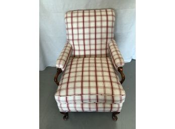 Queen Ann Style Club Chair With White And Red Upholstery