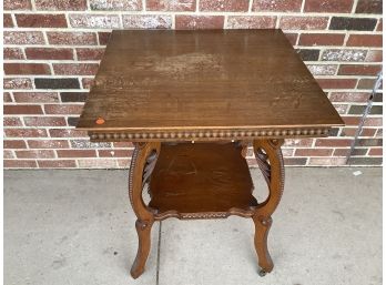 Antique Tiger Oak Carved Lamp Table