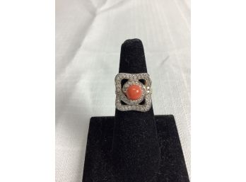 14K Diamond And Coral Ring 6.2 Grams