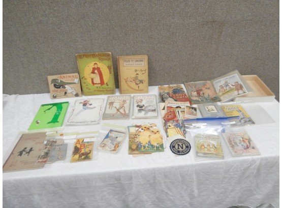 Vintage Ephemera Lot Including Felt Children's Stories, Greeting Cards, Story Books And Others