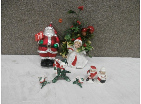 Christmas Decor Including Dept. 56 Mercury Glass Figural Santa, Etc.