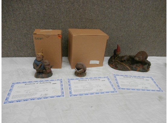 3 Thomas Clark Gnomes Hand Cast By Cairn Studio, Ltd All With COA's