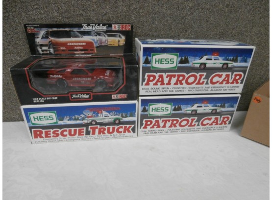 3 Hess Trucks With Boxes Plus 1 Racing Champions True Value Hardware IROC Die Cast Replica With Box