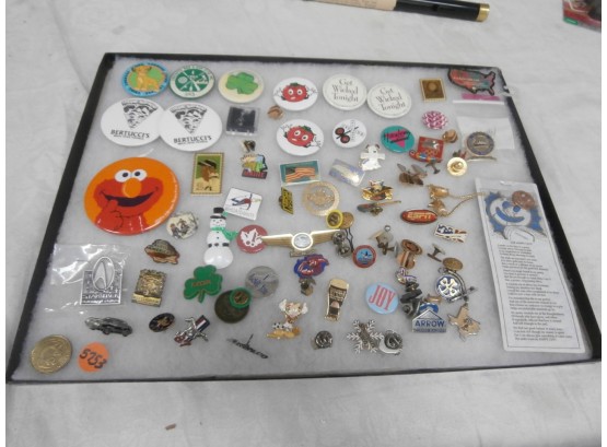 Collectible Pin Back Lot Including Advertising Pins, Etc.