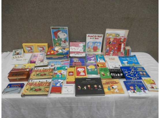 Peanuts Ephemera Lot Including Hardcover And Paperback Books, Greeting Cards, Wrapping Paper And More