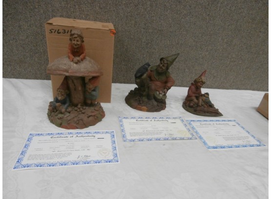 3 Thomas Clark Gnomes Hand Cast By Cairn Studio, Ltd All With COA's