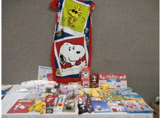 Large Peanuts/Snoopy/Woodstock Lot Including Pogs, X-large T-shirts, Puzzles, Cards, Towel, Etc.