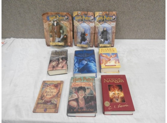 Harry Potter Books, Carded Action Figures Plus Chronicles Of Narnia Book