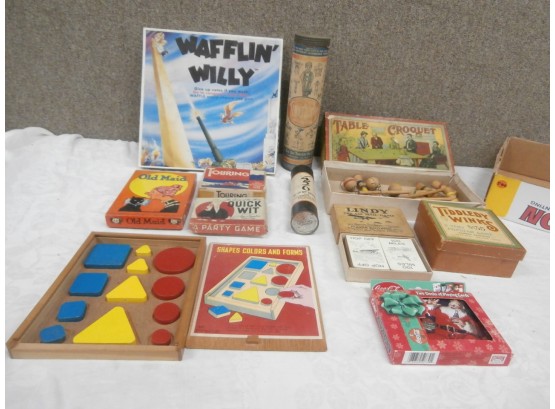 Vintage Games Including Table Croquet, Tiddledy Winks, Touring Lindy-the Air Mileage Game, Etc.