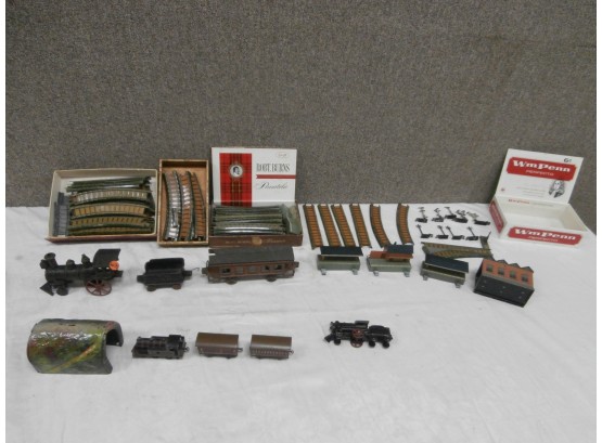 Large Vintage Train Lot Including Wind-up Train Marked Germany And Assorted Other Cast Iron And Tin Trains