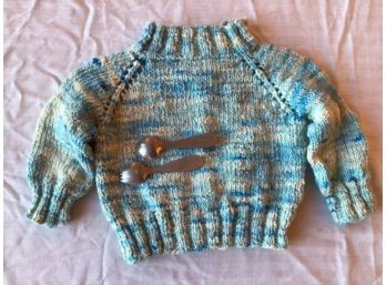 Baby Toddler Hand Knit Wool Sweater With Baby Spoon And Fork