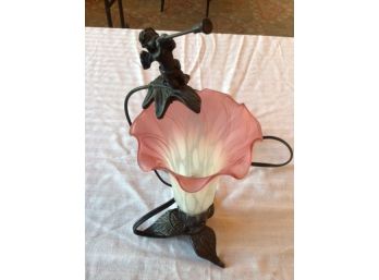 Lamp With Angel And Pink Glass Globe