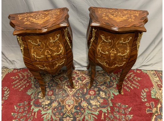 Pair Of Bombay Style Inlaid Commodes With Gold Ormolu