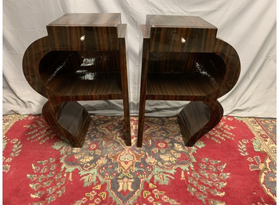 Pair Of R Shaped 1 Drawer Side Tables With Zebra Wood Details