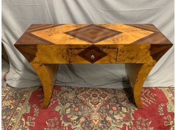 Burled Inlaid Hall Table With One Drawer