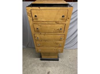 Burled Art Deco Style 5 Drawer Chest With Black Accents