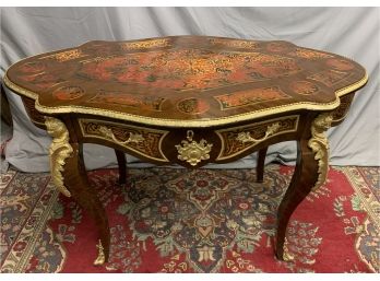 Large Turtle Top Inlay Center Table With Figural Gold Ormolu