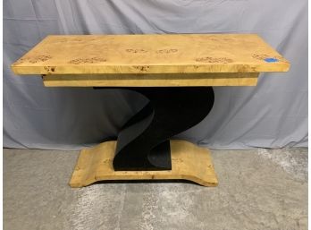 Burled Hall Table With A Black Accent S Base