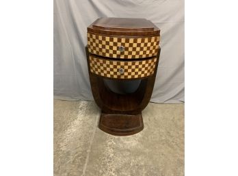 U Shaped 2 Drawer Art Deco Style Side Table With Checkered Front