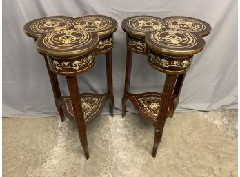 Pair Of Clover Top Hand Painted Decorated Side Tables