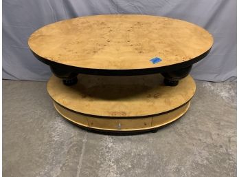Burled Wood Oval Coffee Table With Black Accents