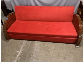 7 Ft Long Red Retro Style Sofa With Silver Accents
