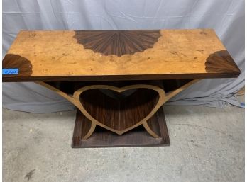 Burled Inlaid Console Table With Heart Detail