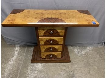 Burled And Inlaid Hall Table With 4 Drawers