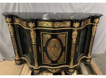 Marble Top Brass Decorated Server With Curio Sides