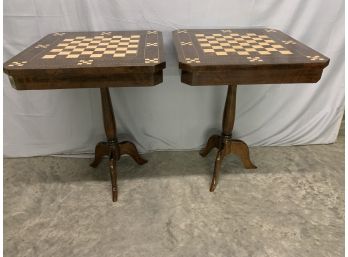 Pair Of Inlaid Checkered Board Top Side Tables