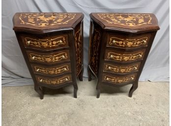 Pair Of Inlaid 4 Drawer Small Side Tables