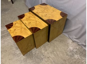 Set Of Burled And Inlaid Nesting Table 3pcs