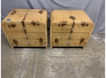 Pair Of Art Deco Style 3 Drawer Side Tables With Chrome Pulls