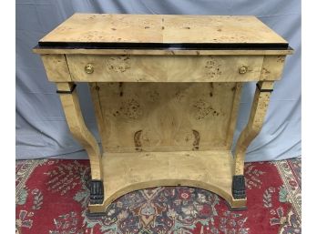 Burled Hall Table Or Small Server With Black Accents