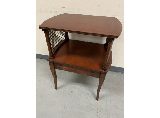 Mahogany Stenciled Top Side Table With 1 Drawer