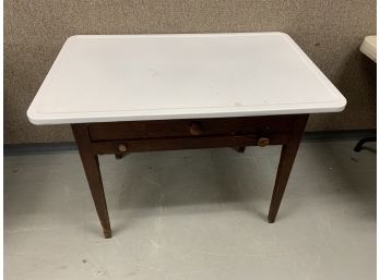Enameled Top Country Work Table With Flour Bin