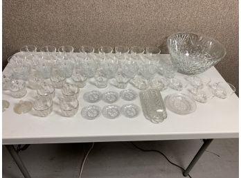 Assorted Vintage Clear Glass Including Punch Bowl And Mant Cups