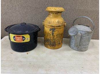 Country Tin Items Including Milk Can