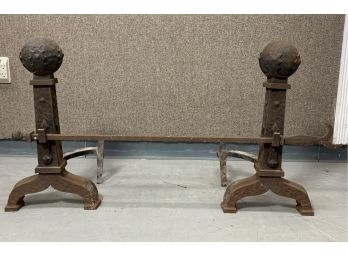 Antique Cast Iron Andirons With A Gothic Style