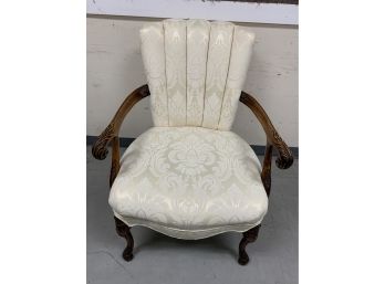 Vintage White Carved Wing Chair